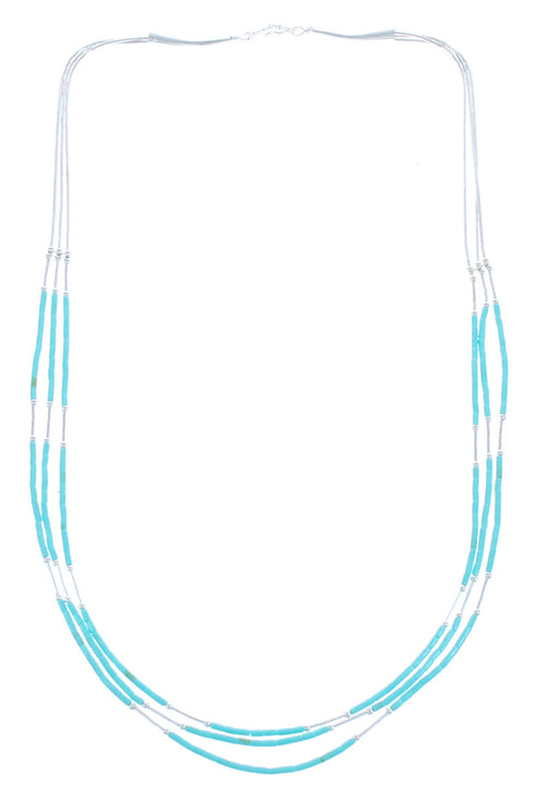 Turquoise 3-Strand Liquid Silver Heishi Bead Necklace KX120937